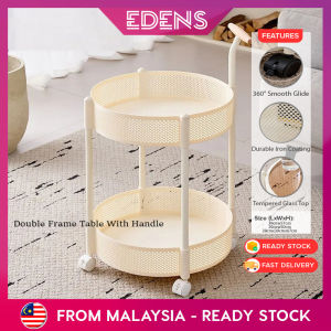 EDENS Double Layer Cream Style Movable Snack Cart Pulley Coffee Table Storage Living Room With Wheels Meja Troli Bergolek Dengan Roda - Fulfilled by Edens