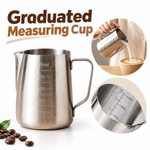 MIRELINA Vòi nhọn Cốc vẽ latte art Đánh dấu vạch chia bên trong Thép không gỉ Bình tạo bọt sữa cho máy pha cà phê espresso.  Màu bạc Cốc đong có vạch chia độ Barista cà phê