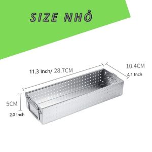 Khay rổ đựng muỗng đũa thìa dụng cụ nhà bếp ráo nước Inox 304 JMD02 cao cấp có tay cầm