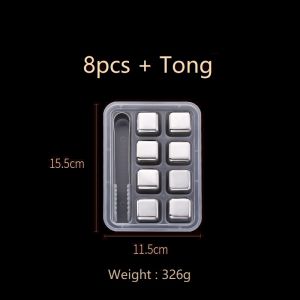 SUS304 Stainless Steel Ice Cube Set with Tongs Food Safe Grade Reusable Ice Cubes Chilling Stones with Quick Frozen