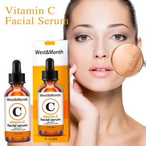 【Ready Stock】 West&Month Vitamin C Facial Serum with Hyaluronic Acid – Brightens Dull Skin Boosts Collagen for Firmness Deep Hydration & Repair Daily Glow Essence 30ml