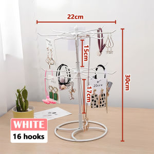 360 Rotation Rotating Rack Metal Stand 2 Layer Necklace Jewelry Display Stand with Hooks Jewelry Keychain Toy Display