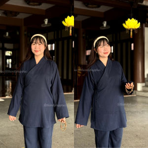Set tràng lỡ pháp phục đi chùa cho nam và nữ chất linen đồ lam đi lễ chùa cho phật tử Thiên Di D28