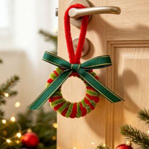 MIRELAE Striped Mini Christmas Wreath Santa Claus Xmas Decorations Plush Door Hanging Festive Christmas Tree Pendant Door Decor