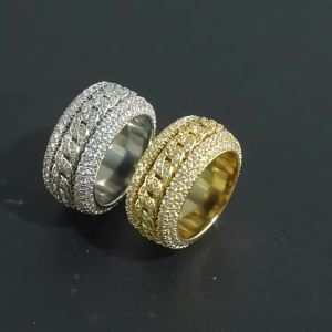 Popular European and American style rotating ring for men hip-hop style real gold-plated copper inlaid with zircon rotatable Cuban ring in stock