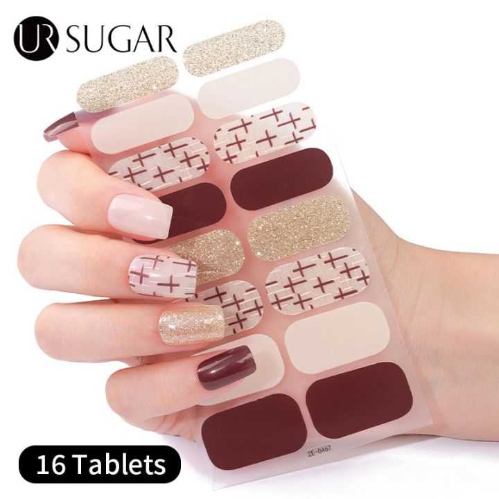 UR SUGAR 16/22 Strips Semi Cured Gel Nail Stickers Gradient Colors French Nail Art Gel Nail