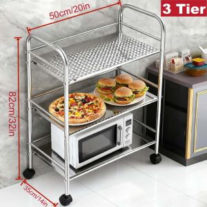 3/4 Tier Stainless Steel Trolley Cart Rolling Cart Food Cart Kitchen Storage Cart Microwave Stand Serving Trolley Cart with Wheels Multifunctional Utility Cart for Kitchen Hotel Restaurants
