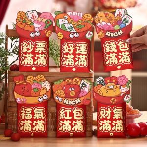 SFJHF 6pcs Year of The Horse Spring Festival Red Envelope Traditional Cartoon Childrens Money Bag Money Pouch Paper  God of Wealth Red Pocket Lunar New Year Gifts