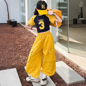 Summer Girls Fashion Sporty Casual T-Shirt Tops+Cargo Pants Workout Sets School Kids 2PCS Tracksuits Children Outfits 5-14Years h260702