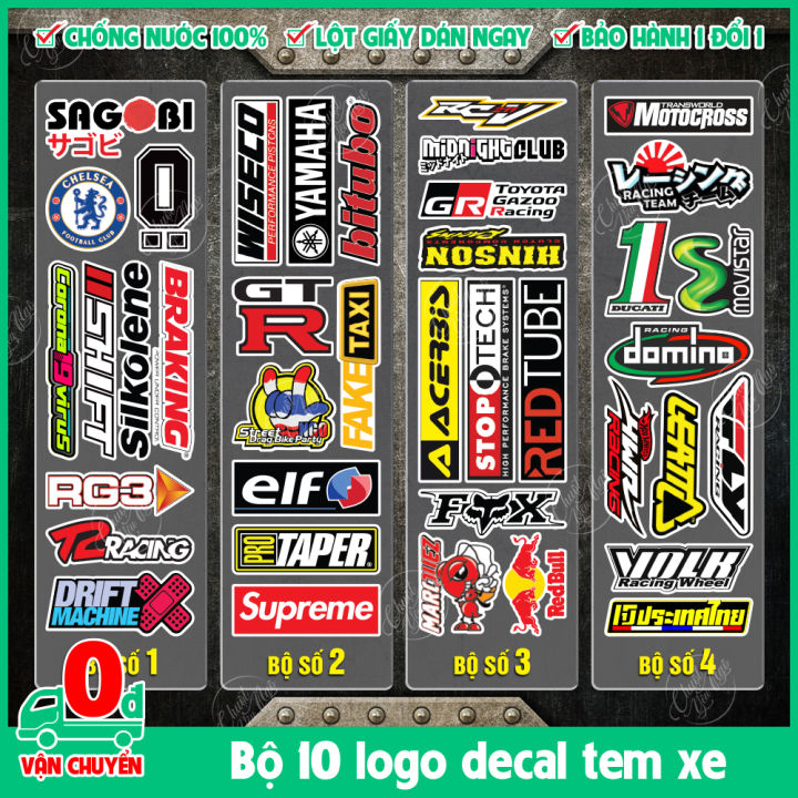 Combo bộ 10 hoặc 40 logo tem xe không trùng sticker decal logo trang
