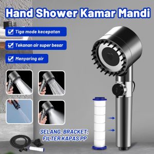 UPHOME Kepala Shower Kamar Mandi Saringan Bawaan / 4-Mode Hand Shower Tekanan Tinggi Dapat Menyesuaikan Tekanan Air Fungsi Hadiah selang 1.5 m + Braket