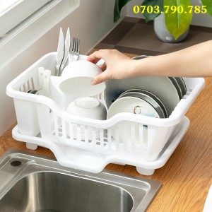 Khay kệ rổ úp chén bát dĩa đa năng có khay hứng thoát nước