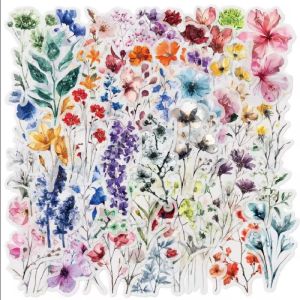 50PCS Waterproof Ink Flower Stickers DIY Phone Case Decor Handbook Water Cup Plant PET Material Set