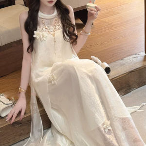 2026 New Summer Women Retro Heavy Craft Dress Ribbon Embroidery Vest Style Elegant Long Dress