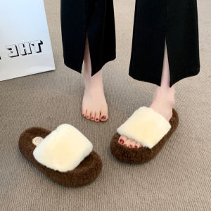 [Free Shipping] WomenS Outdoor Slippers Trendy Ins Style 2025 Autumn/Winter Collection High-Heeled Thick-Soled Platform And Wedge-Heeled One-Strap Cotton Slippers