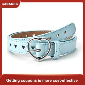 【CANAMEK】 Trẻ Em Giả Da Vành Đai Trẻ Em Dễ Thương Đào Tim Khóa Thắt Lưng Cô Gái Vành Đai Thắt Lưng