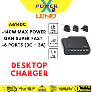 LDNIO A6140C 140W Gan PD3.0+QC.30 Super Fast Charger LED Display 6 USB Ports 3C3A Notebook Laptop Desktop Travel Charger