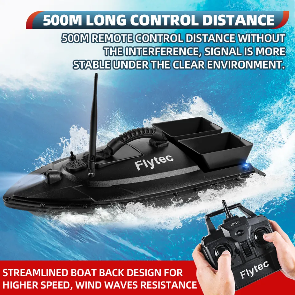 Flytec Fishing Bait Boat 500m Remote Control Bait Boat Dual Motor RC Fish  Finder 1.5KG Loading with LED Light for Fishing