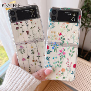 KISSCASE Dried Flower Painted Transparent  Case For Samsung Galaxy Z Flip4 5G Flip3 Hard PC Shockproof Case Cover for Samsung Z Flip 4 5G Z Flip 3
