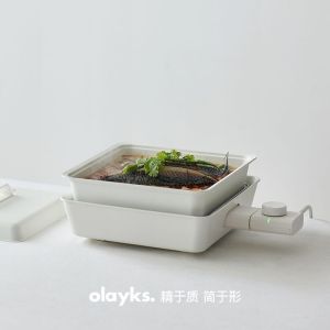 Olayks Split Double Flavor Electric Hot Pot 2.8L Mandarin Duck Pot Split Baking Pan Frying Grill Multifunctional Cooking Pot Household Gift
