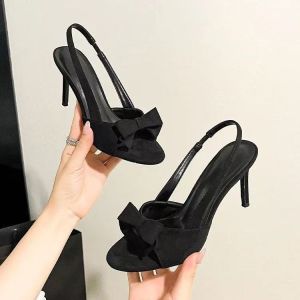 WomenS High Heels 2026 Summer New Style Retro Black Bow Open-Toe Fish Mouth Sandals Elegant