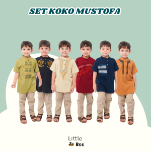 Littlebee Mustofa - Setelan Koko Anak Size 1-5 Tahun Baju Koko Kaos Laki-laki
