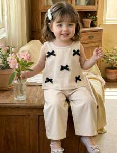 CC ..Chic Bowknot Embellished Cotton Tee for Girls 3-8 Years
