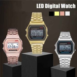 Fairy Castle F91W Steel Strap Watche Luxury Rose Gold Watch Women Men Business Clock Multifunction LED Sports Digital Watch