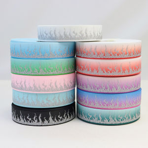 1 25mm Silver Glitter Fire Flame Printed Grosgrain Ribbon DIY Hair Bow Band Gift Wrapping Wedding Party Decoration