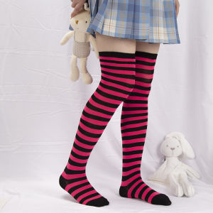 Women Thigh High Over The Knee Socks for Girl Black White Striped Hosiery Long Cotton Stockings Kawaii Knitted Leg Warmers Socks
