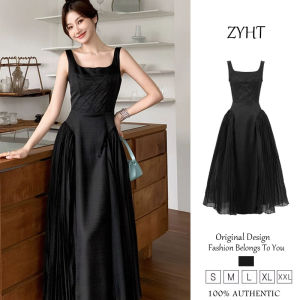 ZYHT ชุดเดรสผู้หญิงชุดสีดำชุดเดรสทรงเอชุดเดรสใส่ไปทำงานชุดเดรสซาตินชุดเดรสแต่งงานหรูหราชุดเดรสปาร์ตี้ชุดราตรี9831