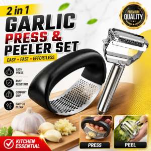 Best Seller Stainless Steel & Plastic Handle Garlic Press Hand Presser With FREE PEELER | Stainless Steel Garlic Press Rocker - Professional Grade Garlic Mincer Crusher and Garlic Presser | Peeler | Garlic Press | Garlic Crusher