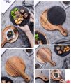 แผ่นหินวางอาหาร แผ่นหินเสิร์ฟอาหาร ถาดไม้วางสเต็ก  มี 3 ขนาด ให้เลือก Natural Slate Plate With Serving Board. 