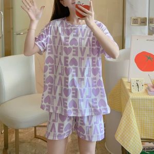 พร้อมส่งชุดนอนแขนสั้นขาสั้นผ้าสปัน ขนาดฟรีไซส์ ผ้าใส่สบายเหมาะอากาศร้อน