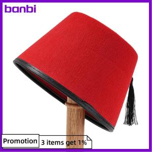 banbi หมวก tarboosh FEZ สำหรับผู้ชายหมวกโมร็อกโกสีแดงทั่วไปหมวกทรงกลมออตโตมันระบายอากาศตุรกีพู่หมวกเล่นบทบาท