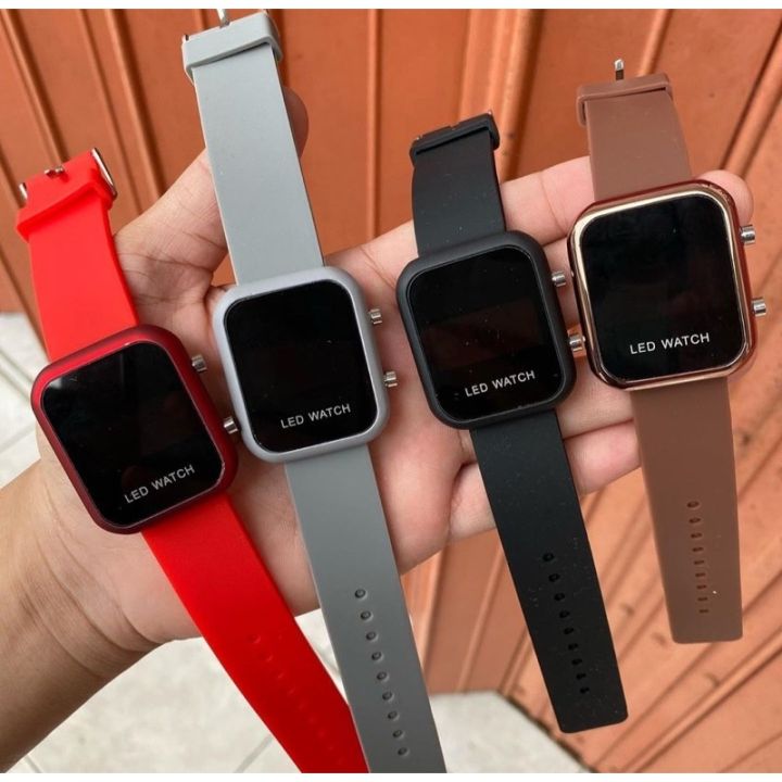 JAM TANGAN WANITA KEKINIAN LED SQUARE WATCH DIGITAL STRAP RUBBER LED