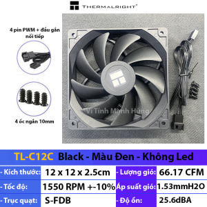 Quạt Thermalright TL-C12C 12cm 4 pin PWM 1550 RPM 66.17 CFM hàng mới – không hộp.