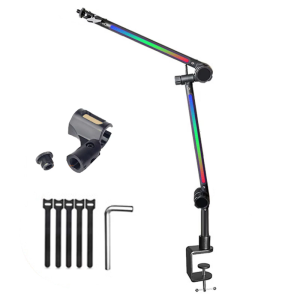 Desktop LED Microphone Stand LED Boom Arm with Flexible Scissor Arm for Live Streaming Broadcasting Smooth Movement