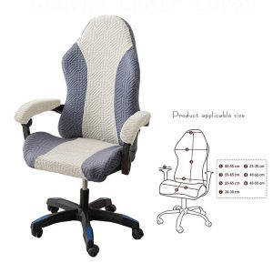 GOLDVAULT 1Set Fleece Jacquard Chair Cover Set Elastic Stretch Office Computer Chair Gaming Chair Covers  With Armrest Cover Seat Protect Cover