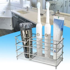GIGBM Black/Silver Toothbrush Holder Easy to Clean Stainless Steel Toothpaste Holder Stand Practical Saving Space Toothbrush Toothpaste Shelf Bathroom
