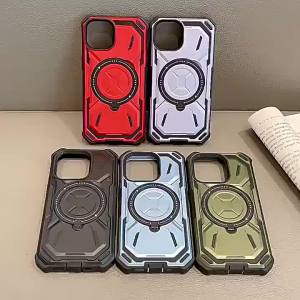 Dual Layer Protection Armour Magnetic Stand Phone Case For iPhone 16 15 14 11 12 13 Pro Max Luxury Rotation Folding Holder Cover