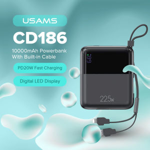 USAMS CD186 10000mAh Powerbank PD20W Fast Charging Power Bank 2 Built-in Cables 22.5w portable PowerBank Universal For iPhone Huawei Oppo Vivo Realme HONOR Redmi Android Phone
