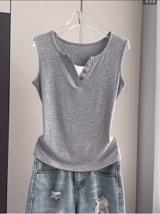 QIAOCHENXIAN Cotton Two-in-one Design Tank Top for Large Sizes