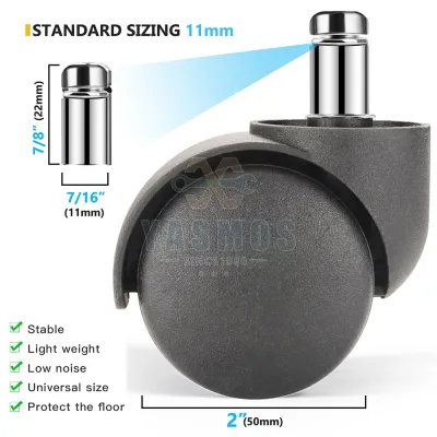 Yasmos Office Chair Casters 2 Inches Universal Wheels Silent Rubber Wheels Swivel Casters