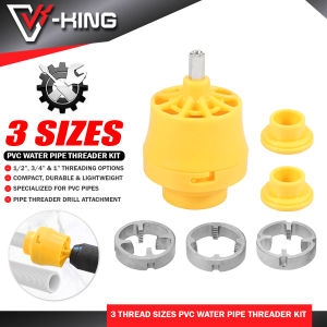 V-KING PVC Pipe Threader Drill Adapter Kit with 1/2 In 3/4 In & 1 Inch Dies Pipe Threader Pipe Round Die PVC / PPR water Plumbing Plastic Pipe Threading Tool Kit for Hand Electric / Power Drill Bit Adapter Tool Compatible