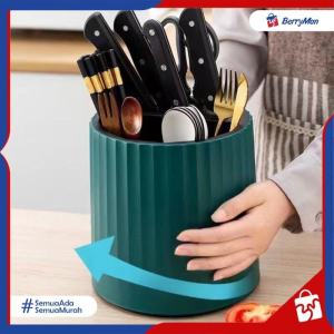 Rak Dapur Putar 360° Tempat Organizer Pisau Sendok & Garpu Makan Estetik & Praktis Multifungsi
