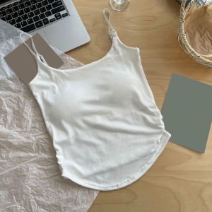 ChoiFoo 【ส่งจากไทย】ผู้หญิง Slim Fit เสื้อกั๊ก แฟชั่นสีขนมเสื้อกั๊กไม่มีแขนพร้อมแผ่นหน้าอก ผู้หญิง y2k ฤดูร้อนสลิง Tops