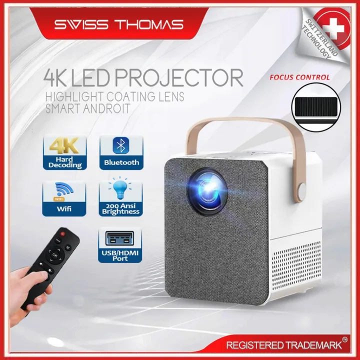 REDBUZZ Mini Projector 4K UHD HDMI USB Android WiFi Bluetooth Portable Smart LED Projector 200 Ansi Brightness 投影仪