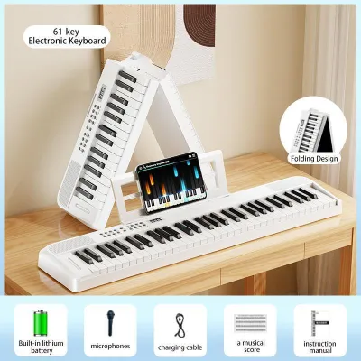 Octavebaby 61 Keys Foldable Digital Piano | Portable Electronic Keyboard for Beginners Built-in Battery with Mic
