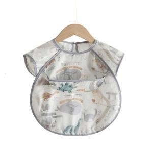 Spill Proof Short Sleeve Infant Bib with Adjustable Straps Easy Cleaning Smock For Eating Painting Outdoor Activity